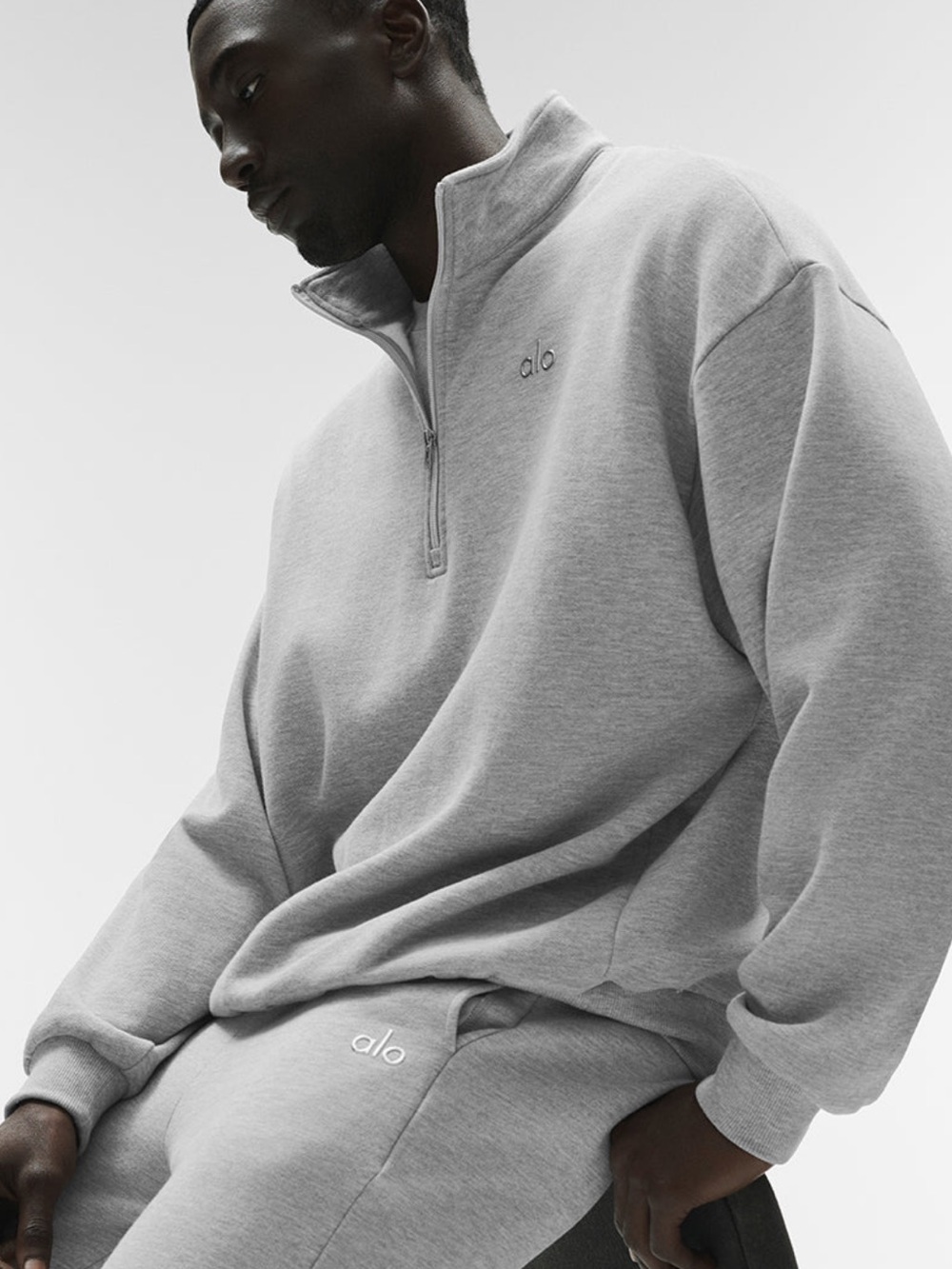 ALO Accolade Men's 1/4-Zip pullover Sweatshirt - Light Gray -fits like L